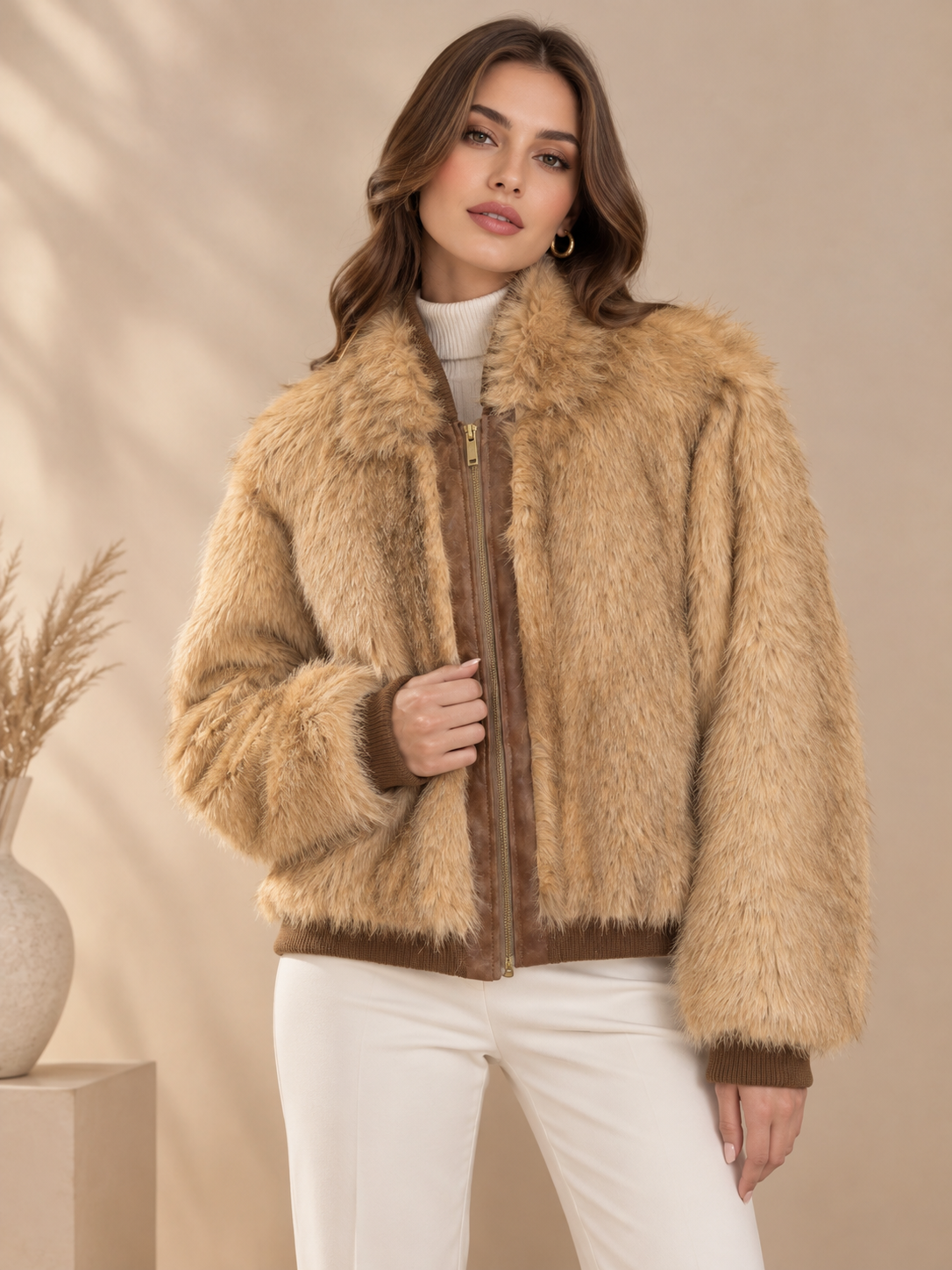 D99891 İTALYAN CAMEL FERMUARLI KÜRK