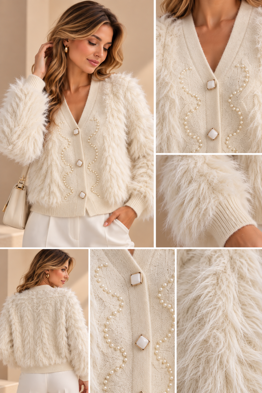 88015 İTALYAN ANGORA İNCİLİ HIRKA BEYAZ