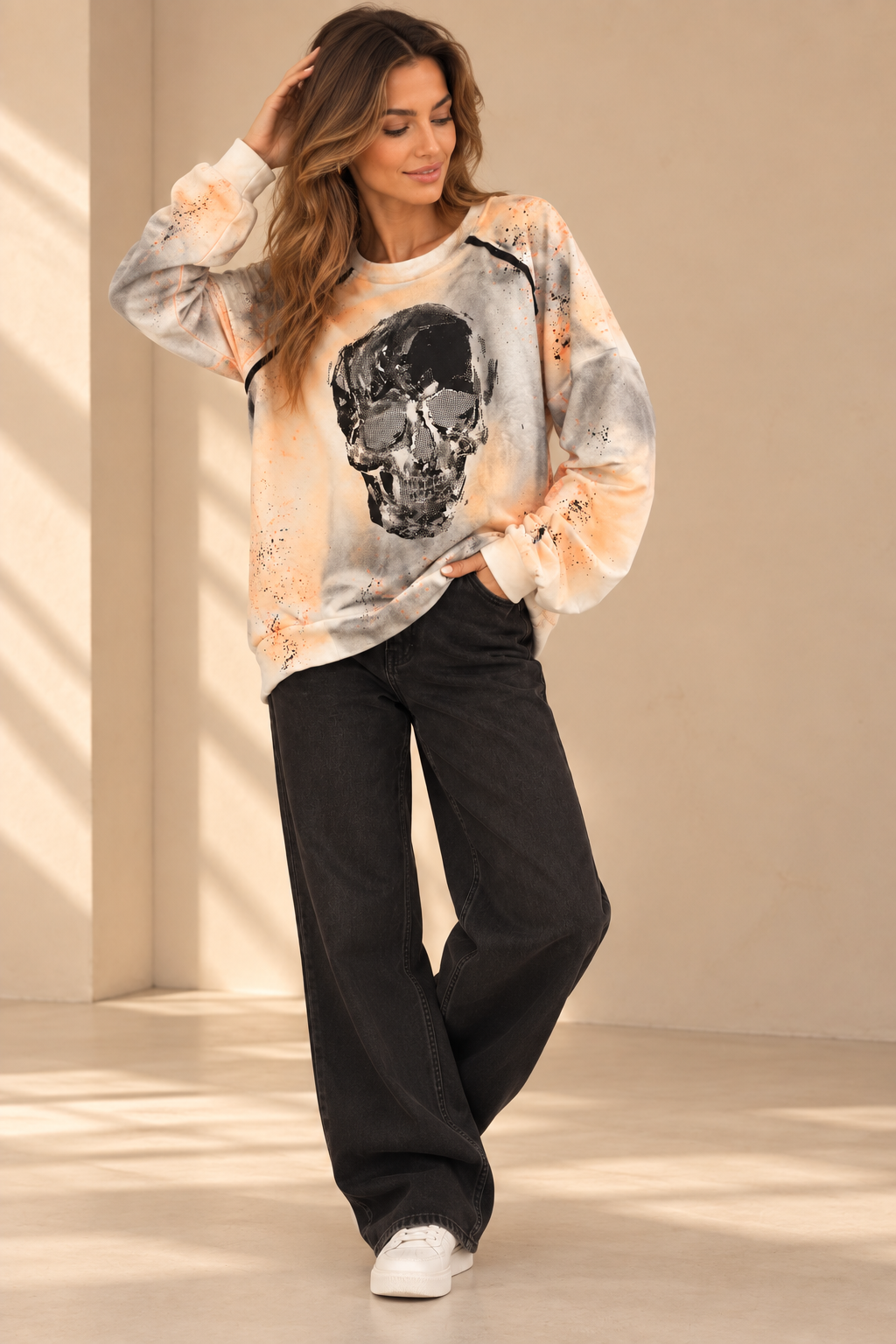 91756 KURUKAFA DESENLİ OVERSİZE SWEATSHIRT