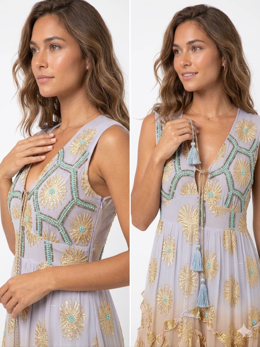 89586 BONCUK İŞLEMELİ PARILTILI ELBİSE