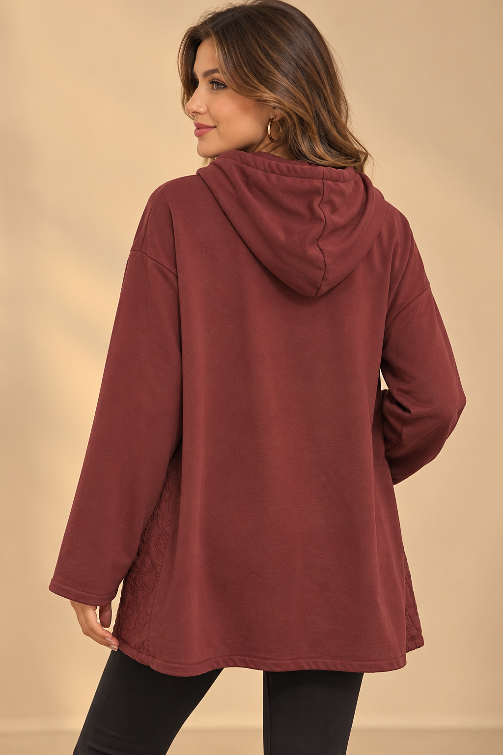 91046 KAPİTONE DETAYLI KAPÜŞONLU HIRKA