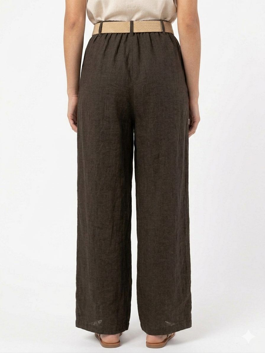 93989 ITALY HASIR KEMERLİ KETEN PANTOLON