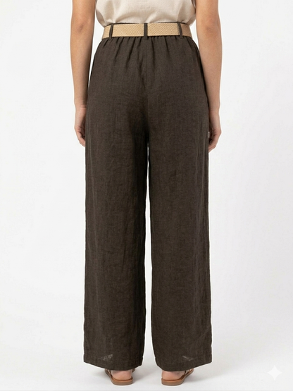 93989 ITALY HASIR KEMERLİ KETEN PANTOLON