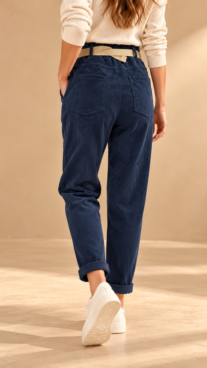 6557962 İTALYAN KLİPS KEMERLİ FİTİLLİ KADİFE PANTOLON LACİVERT