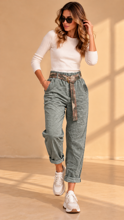 8559634 İTALYAN LİKRALI PANTOLON KÜF YEŞİLİ