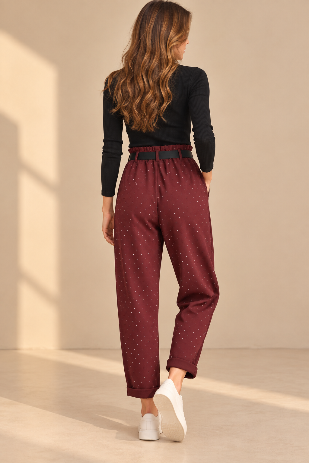 93132 İTALYAN TAŞLI KEMERLİ PANTOLON BORDO