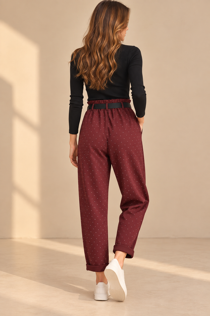 93132 İTALYAN TAŞLI KEMERLİ PANTOLON BORDO