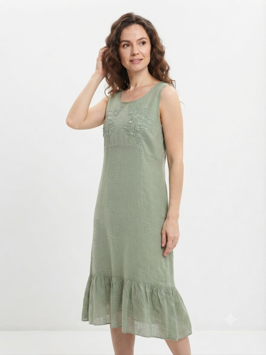93972 ITALY KETEN SIFIRKOL ELBİSE HAKİ