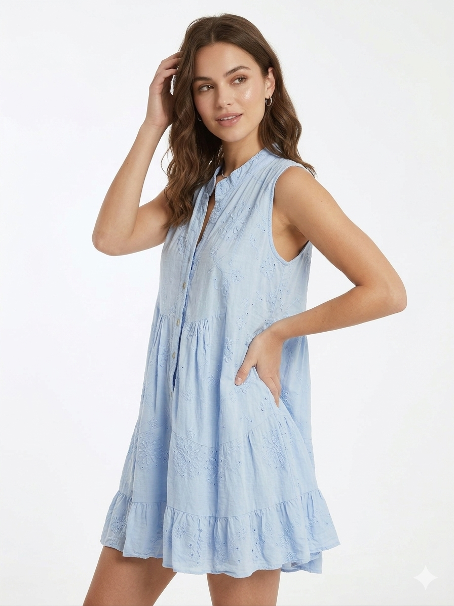 90148 ITALY ÇİÇEK KABARTMALI BLUZ MAVİ