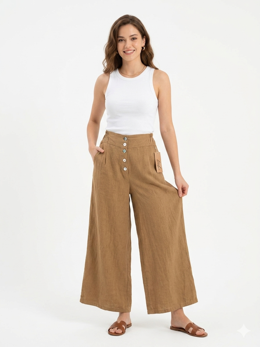 88572 ITALY DÜĞMELİ KETEN PANTOLON