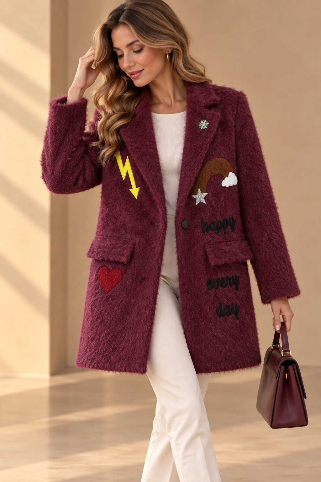 92180 İTALYAN DESENLİ KEÇE KABAN BORDO