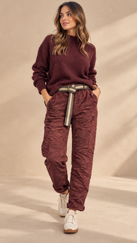 7654549 İTALYAN KIRIŞIK KADİFE KUMAŞ PANTOLON BORDO