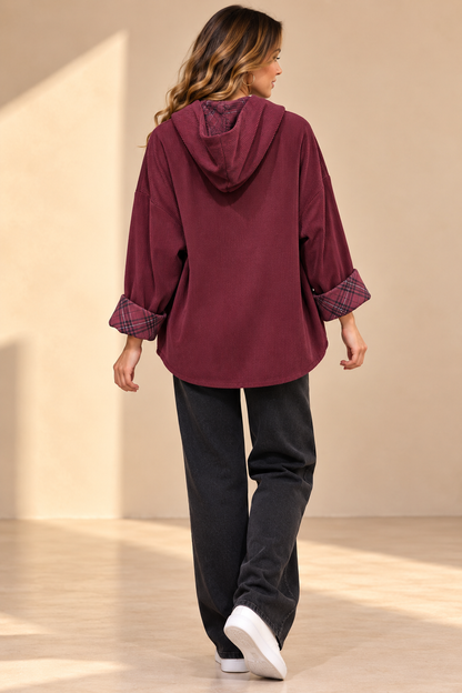 7351204 İTALYAN EKOSE ASTARLI FİTİLLİ KADİFE CEKET BORDO