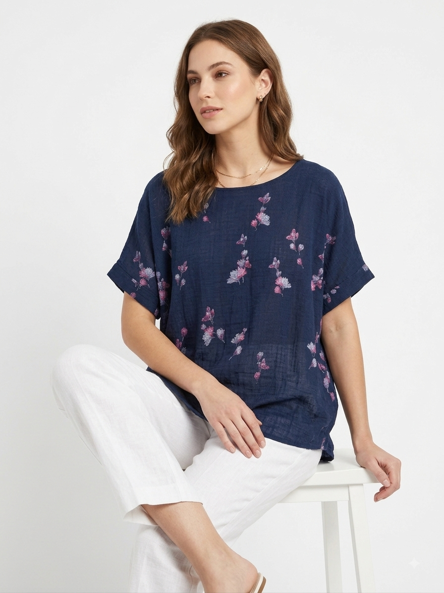 90186 BÜYÜK BEDEN T-SHIRT LACİVERT