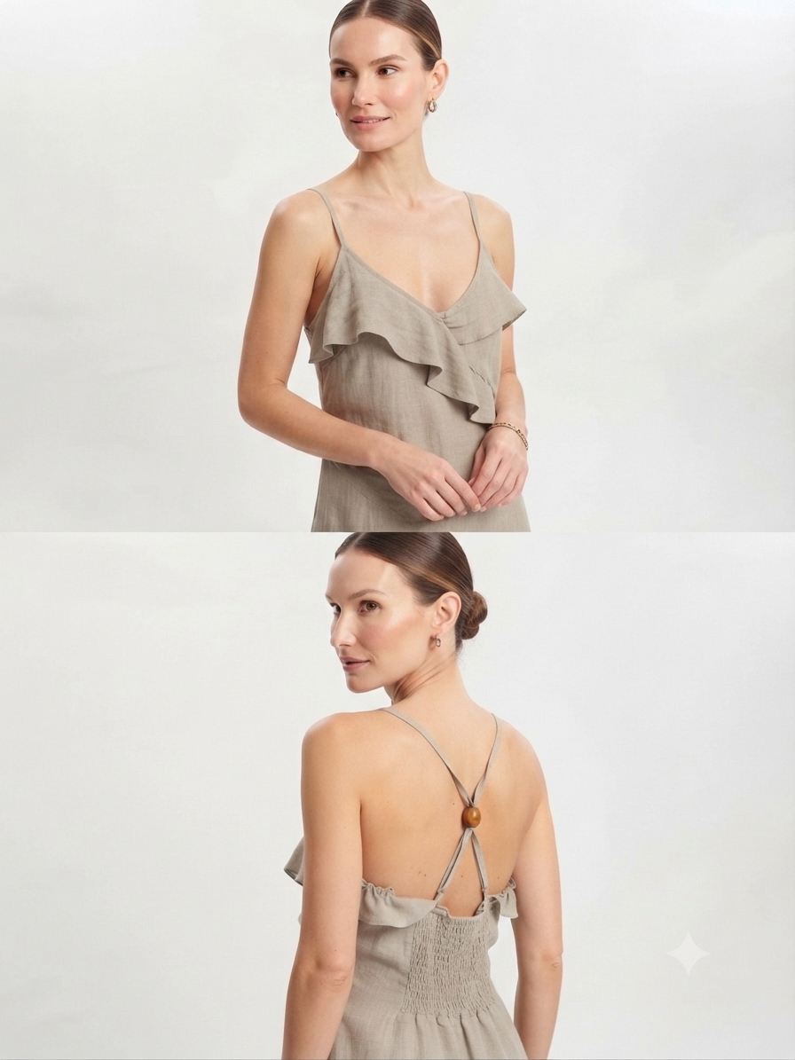 93965 ITALY KETEN ASKILI FIRFIRLI ELBİSE VİZON