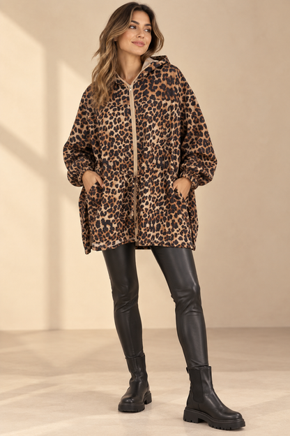 İTALYAN LEOPAR DESEN YAĞMURLUK KAHVERENGİ