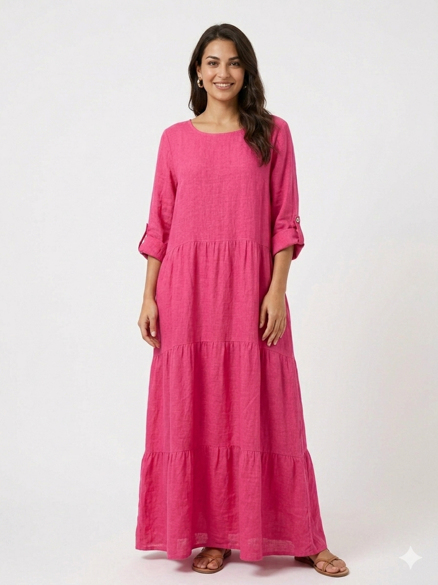 84949 ITALY KETEN ELBİSE PEMBE