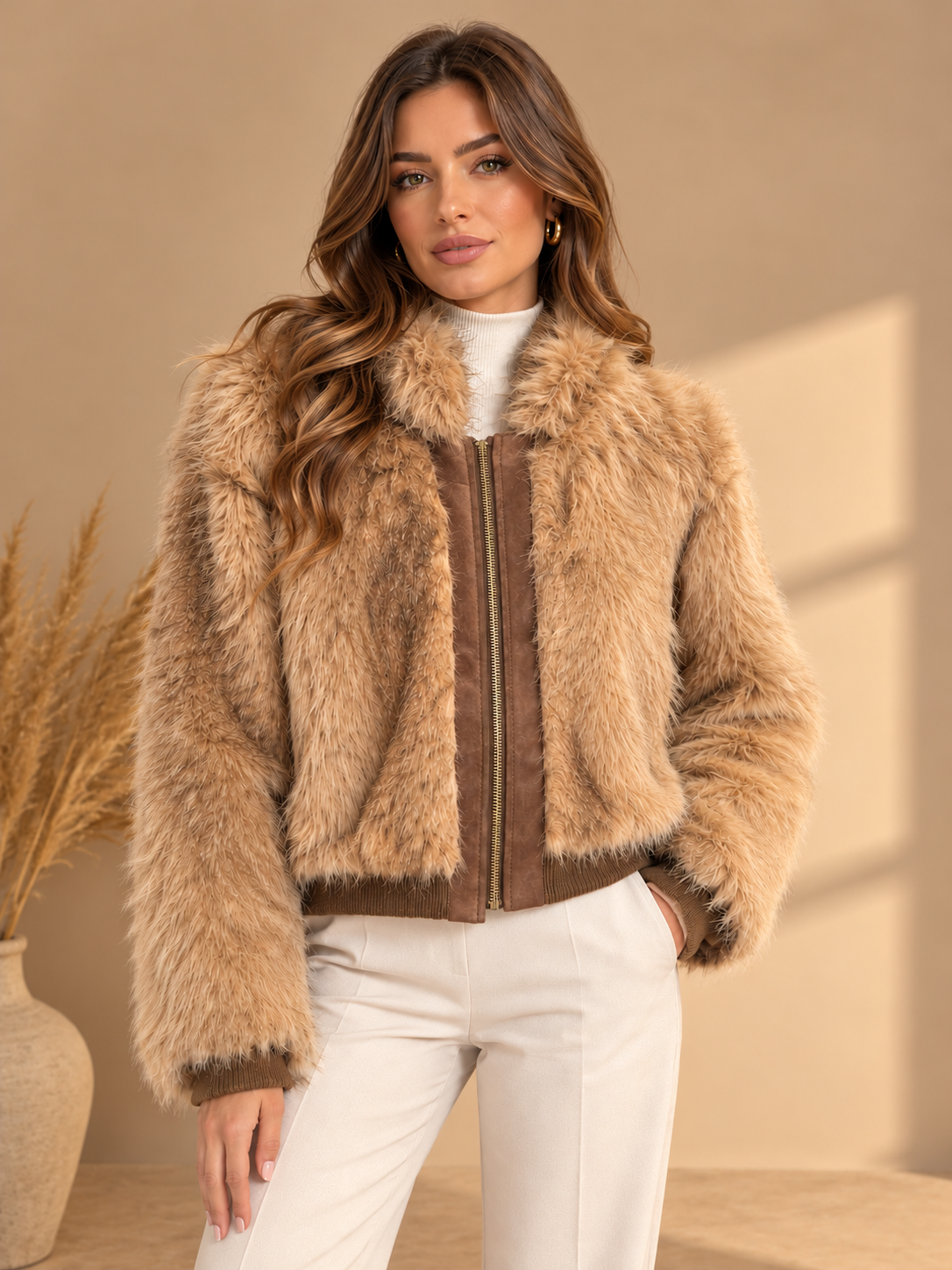 D99891 İTALYAN CAMEL FERMUARLI KÜRK