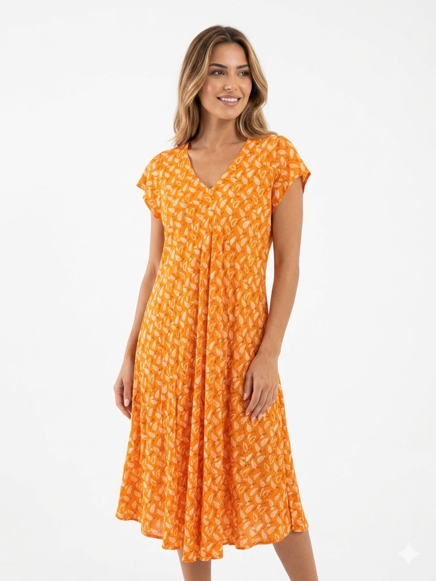 80385 YAPRAK DESEN KISA ELBİSE