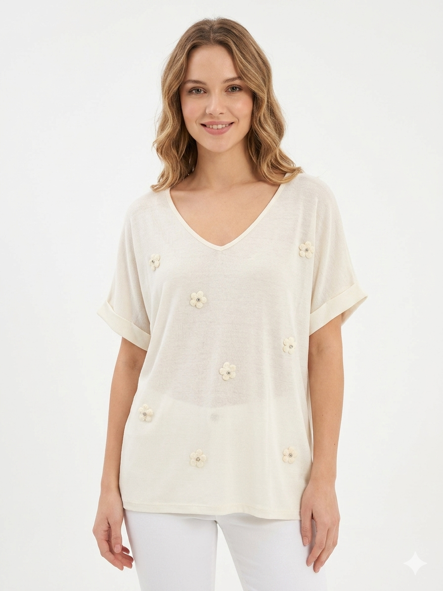 84680 ITALY ÇİÇEKLİ T-SHIRT BEYAZ
