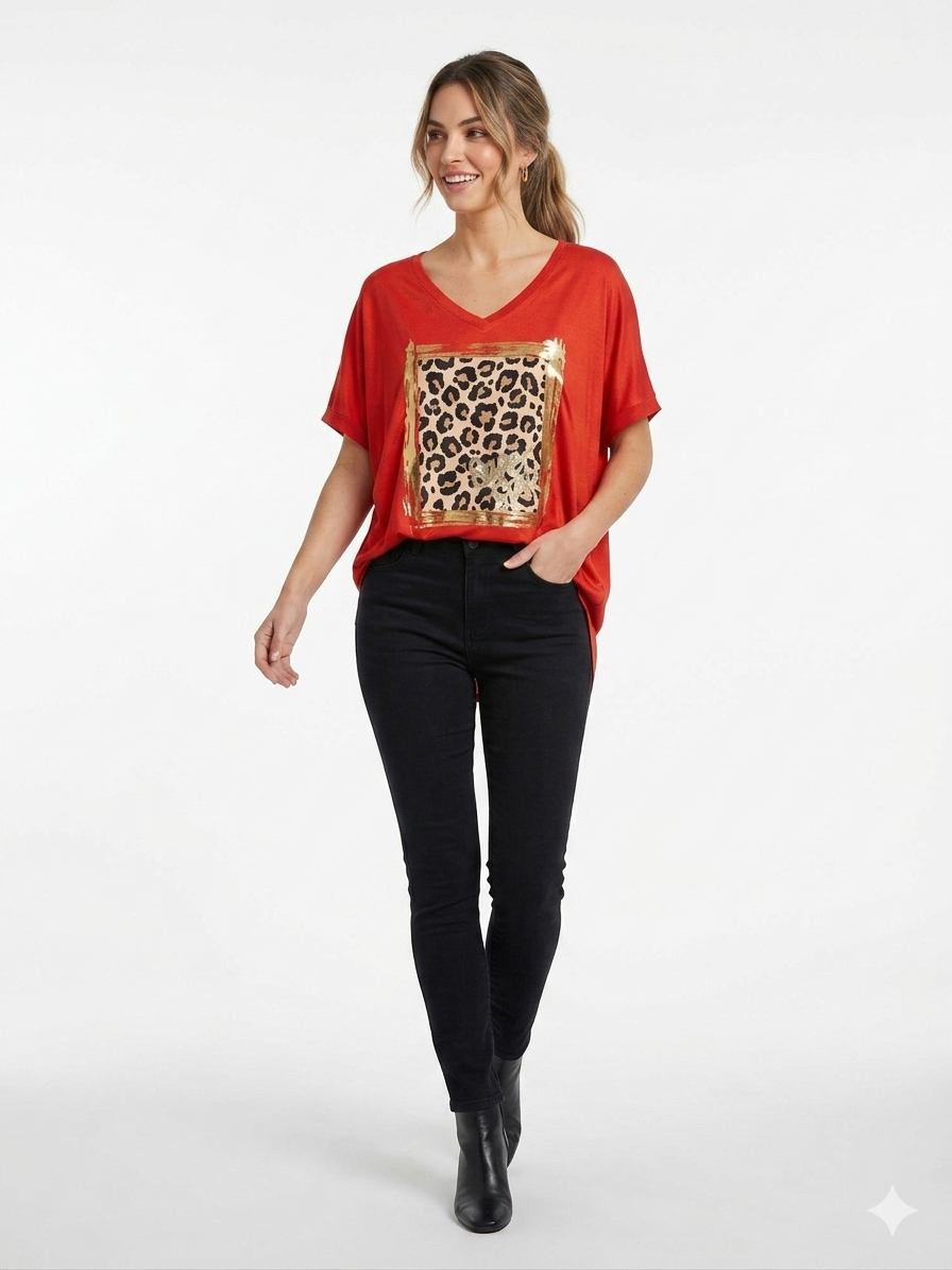 85526 ITALY LEOPAR DESEN T-SHIRT