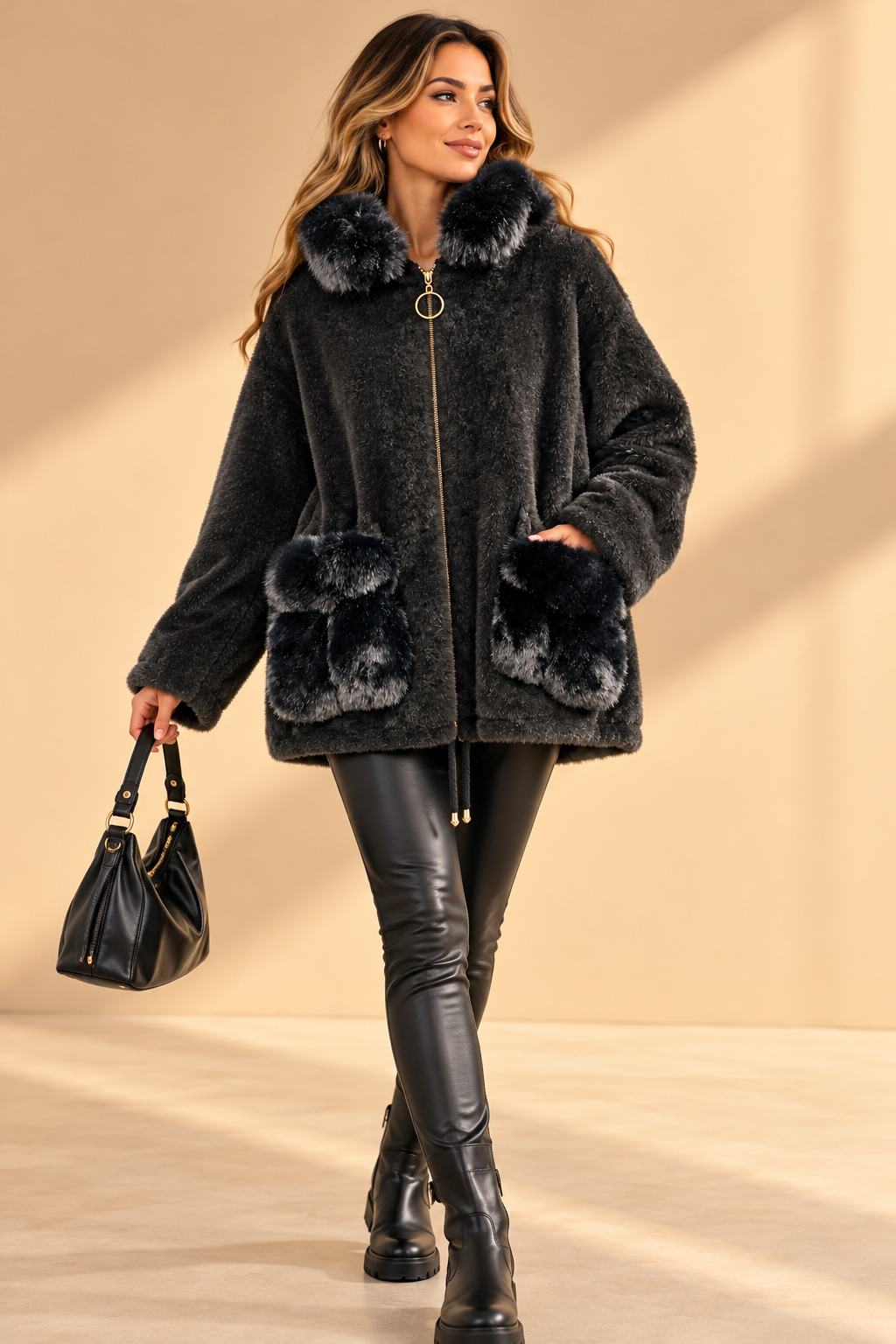 2874995 İTALYAN ANGORA HIRKA SİYAH