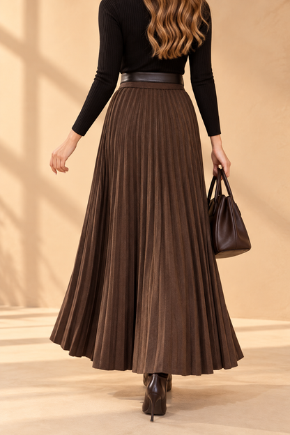 8240 İTALYAN TRİKO PİLİSELİ ETEK KAHVERENGİ