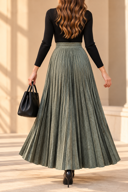 8240 İTALYAN TRİKO PİLİSELİ ETEK HAKİ