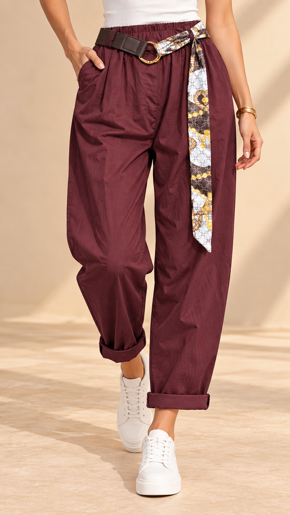 4704535 İTALYAN ŞAL KEMERLİ HAVUÇ PAÇA  PANTOLON BORDO