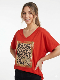 85526 ITALY LEOPAR DESEN T-SHIRT KIRMIZI