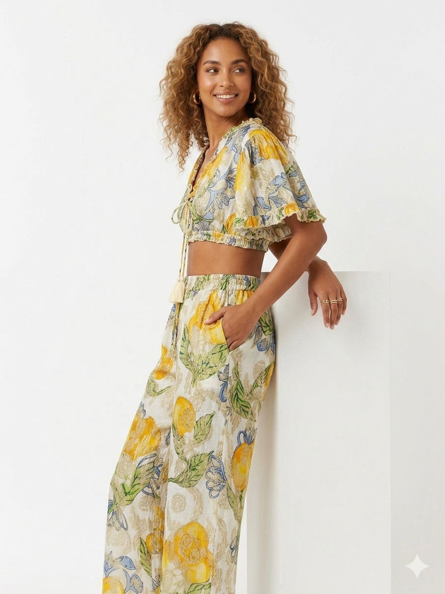 89579 LİMON DESEN PANTOLON TAKIM