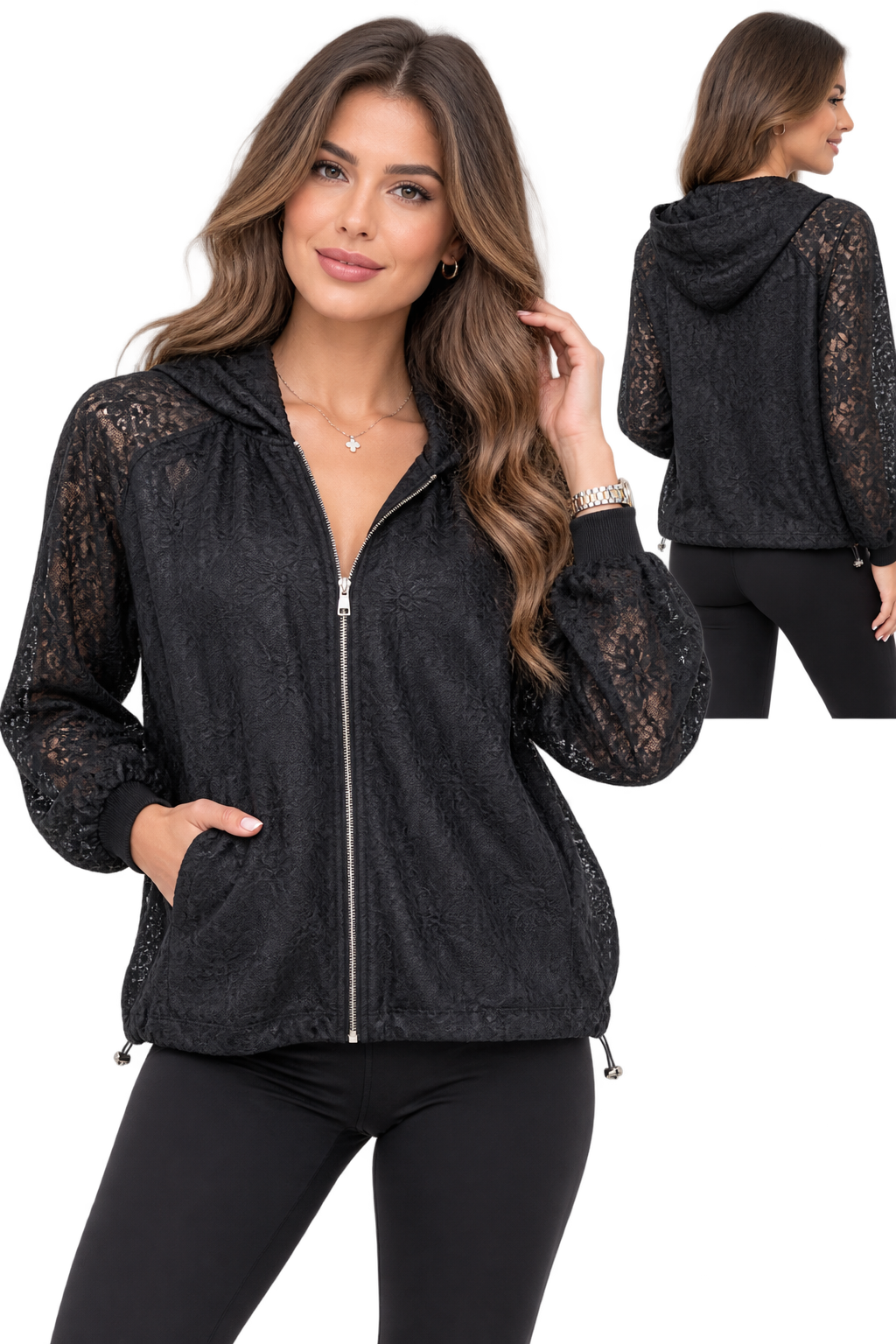94115 İNCE DANTELLİ ŞIFON CEKET SİYAH