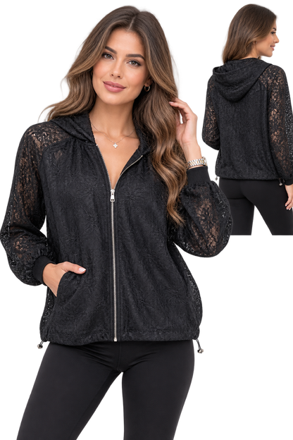 94115 İNCE DANTELLİ ŞIFON CEKET SİYAH