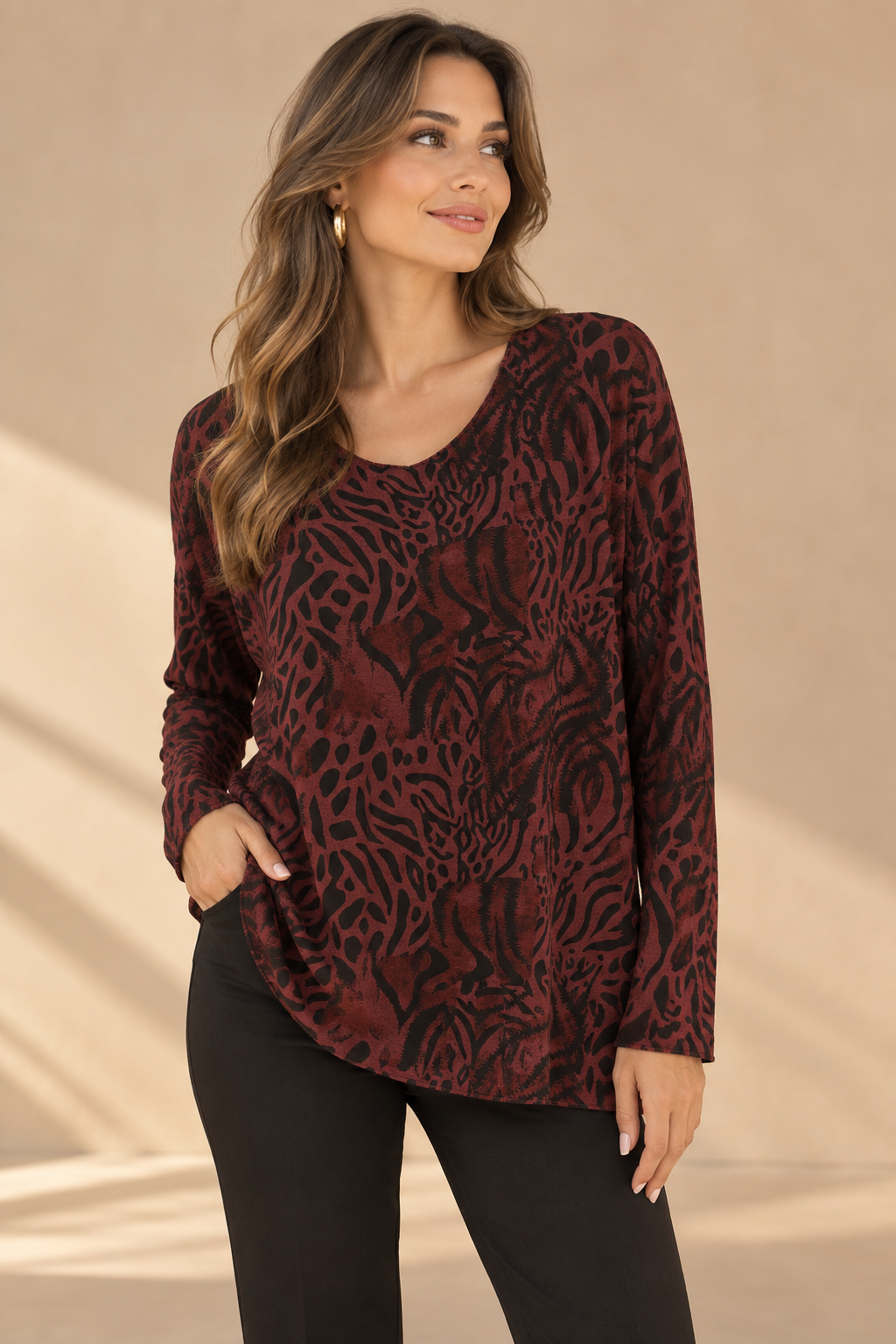 92296 İTALYAN LEOPAR DESEN BLUZ BORDO
