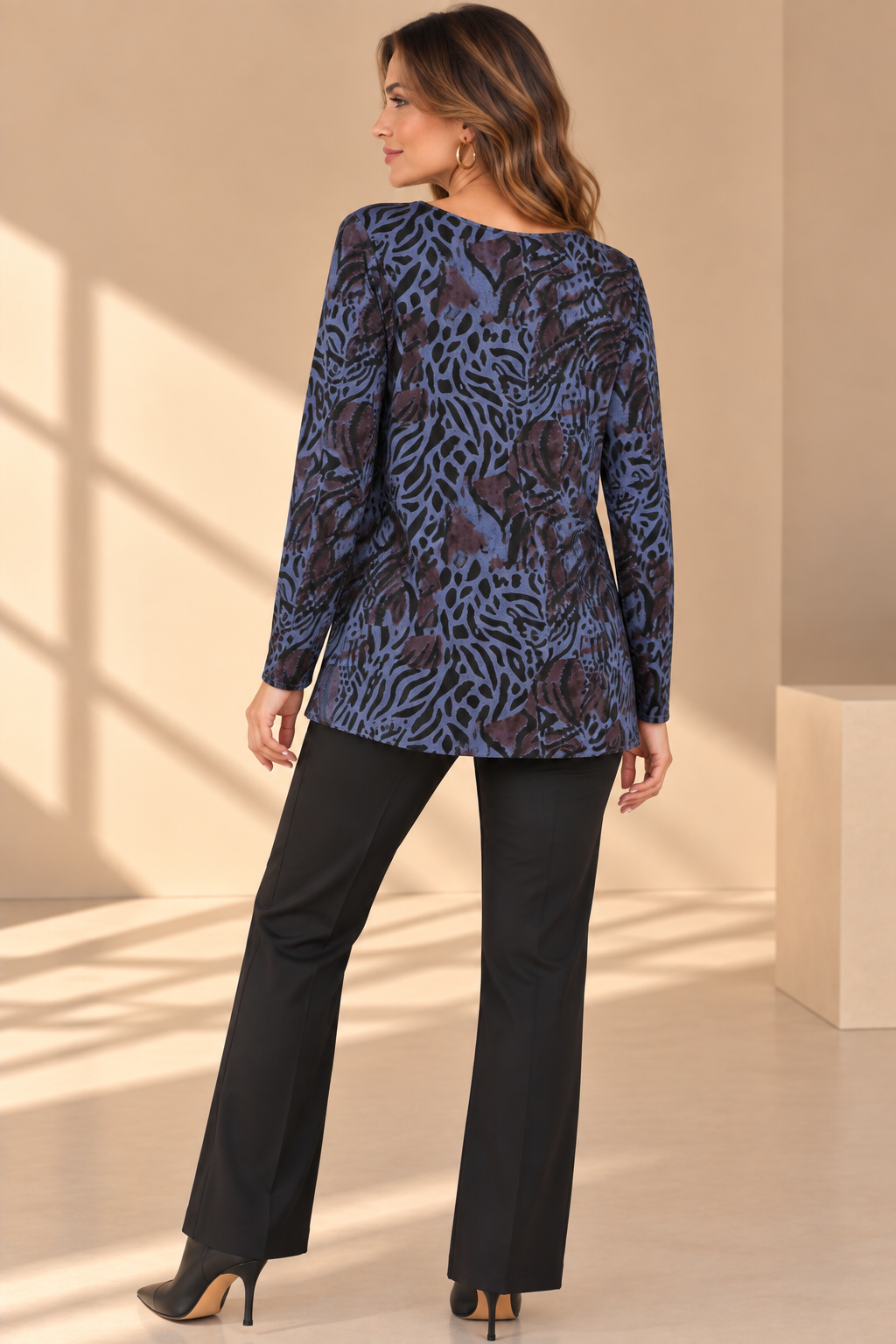 92296 İTALYAN LEOPAR DESEN BLUZ MAVİ