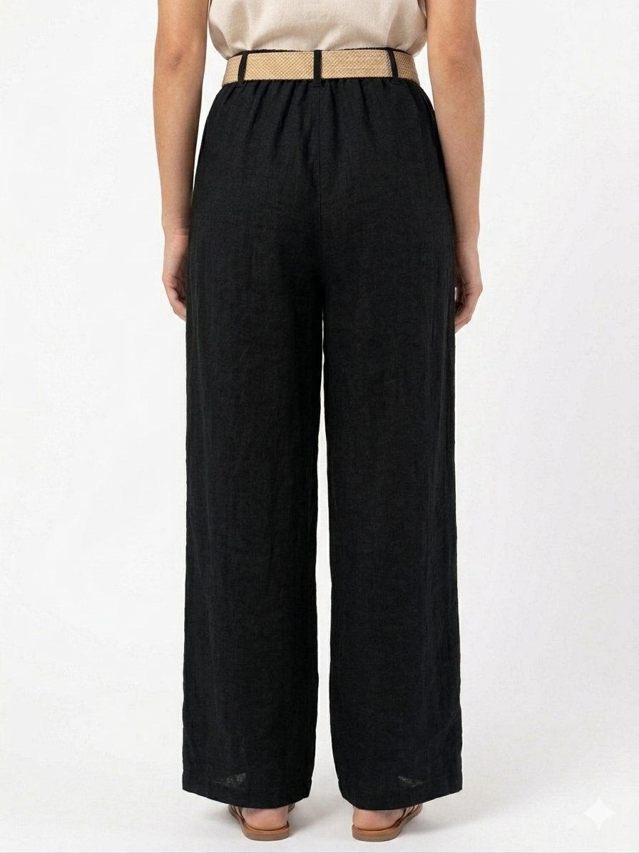 93989 ITALY HASIR KEMERLİ KETEN PANTOLON
