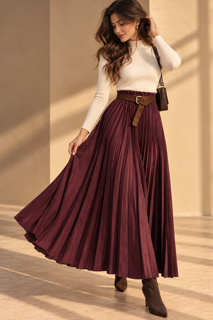 75930 İTALYAN SÜET PİLİSELİ ETEK BORDO