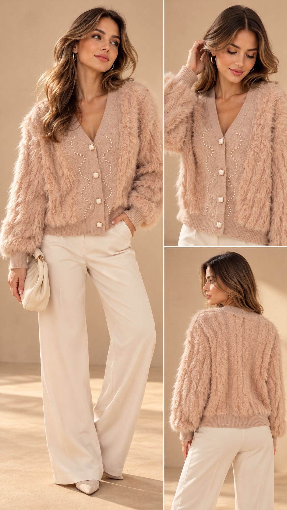 88015 İTALYAN ANGORA İNCİLİ HIRKA PEMBE