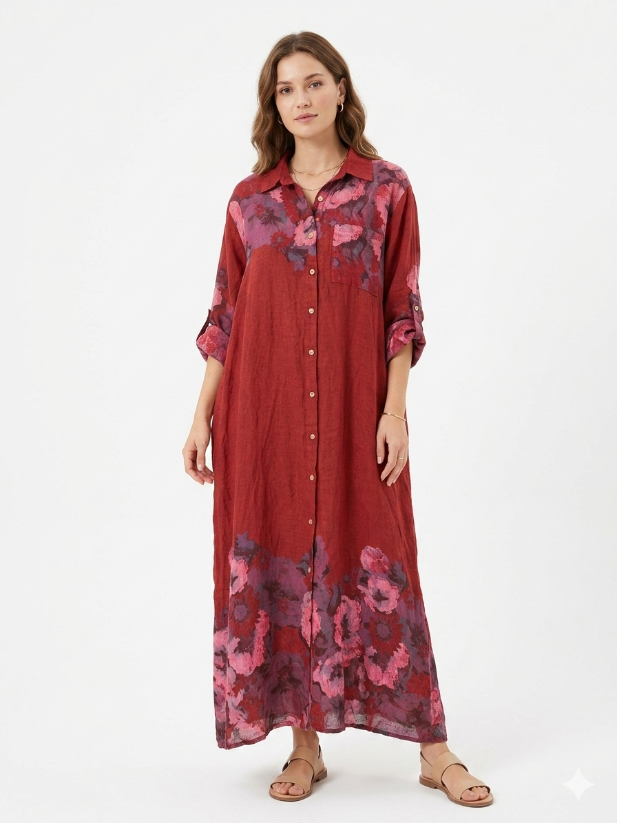88701 ITALY KETEN GÖMLEK ELBİSE BORDO