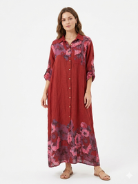 88701 ITALY KETEN GÖMLEK ELBİSE BORDO