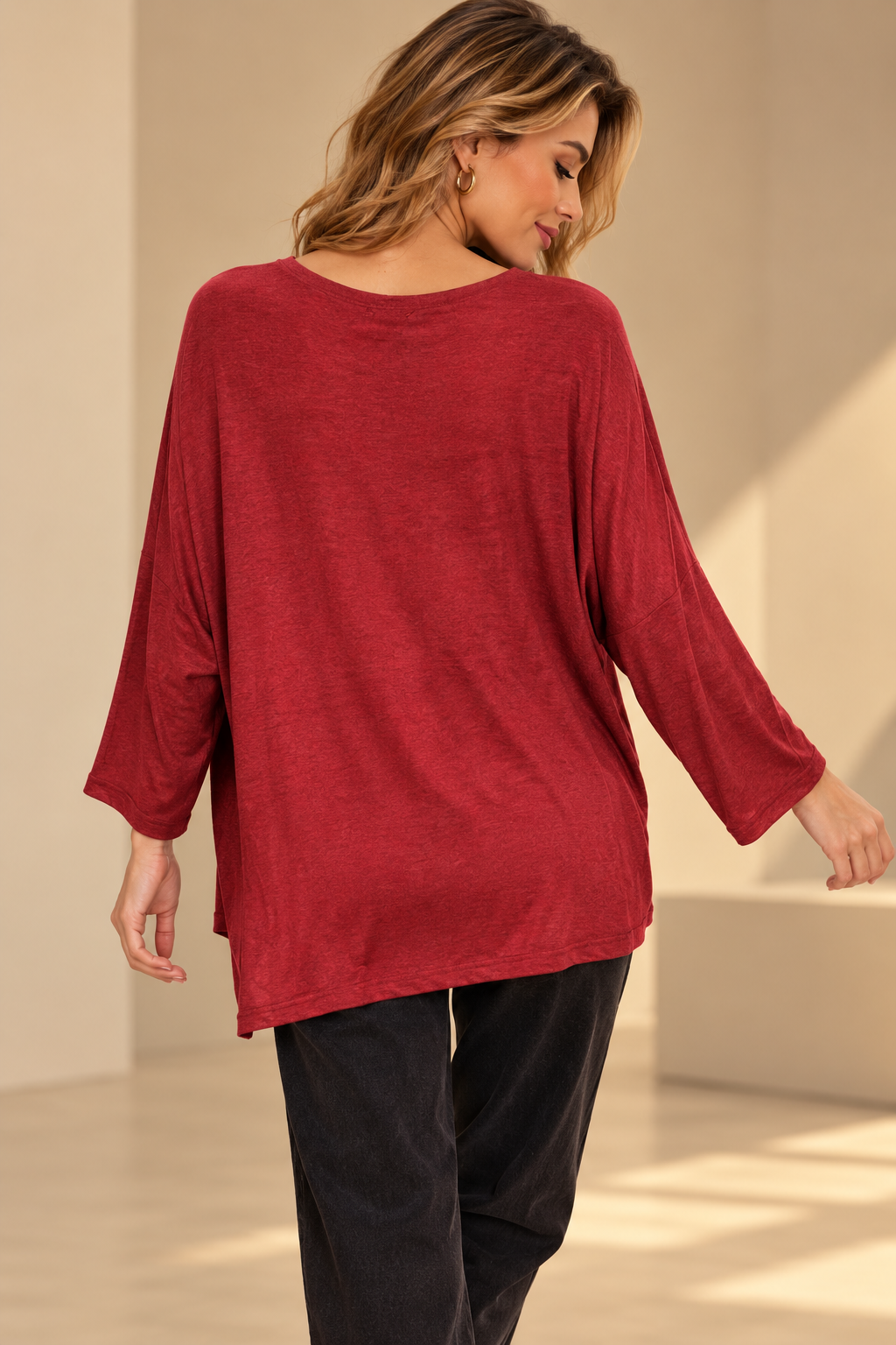 186048 İTALYAN PUL YILDIZ DESENLİ BLUZ BORDO