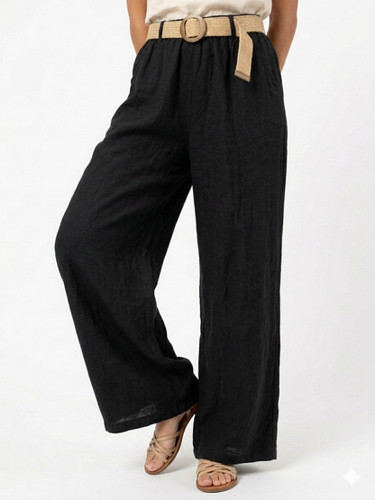 93989 ITALY HASIR KEMERLİ KETEN PANTOLON