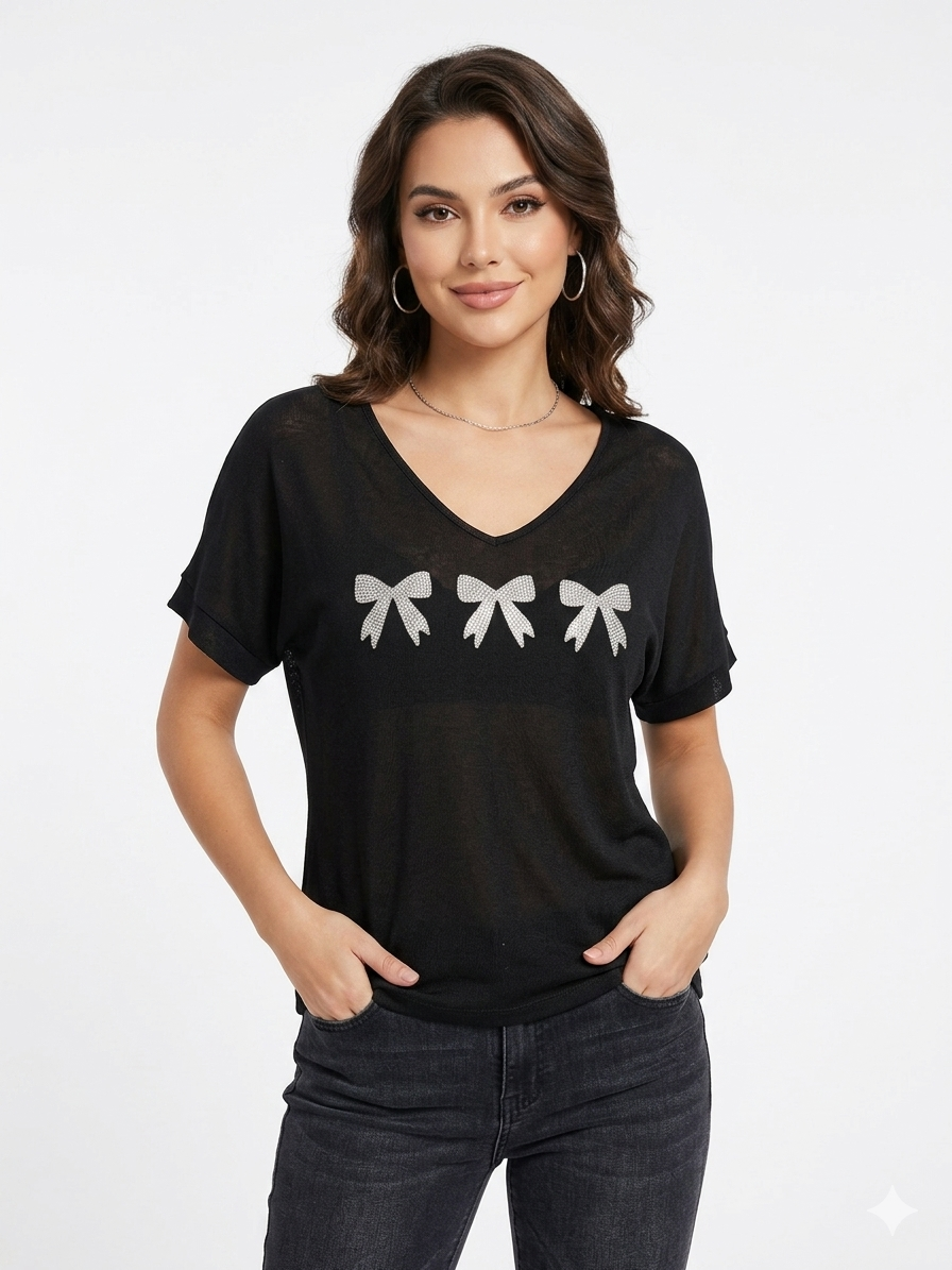 84956 ITALY FİYONKLU T-SHIRT SİYAH