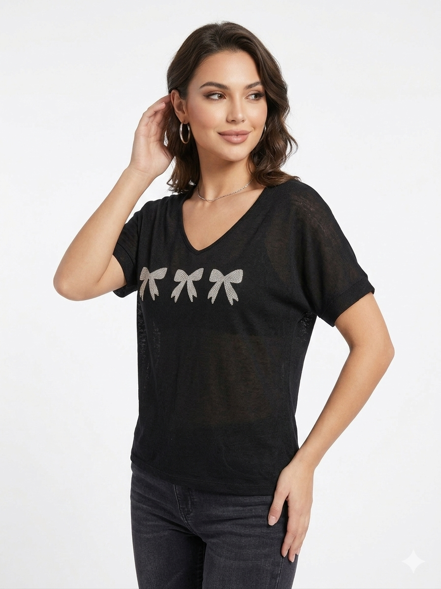 84956 ITALY FİYONKLU T-SHIRT SİYAH