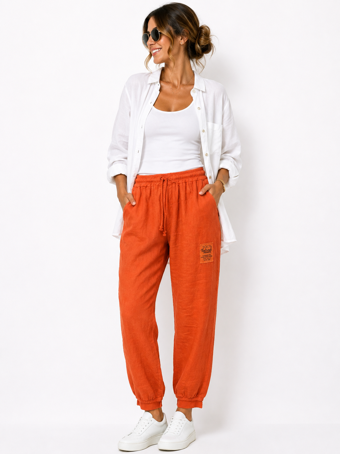 93798 ITALY KETEN RAHAT PANTOLON TURUNCU