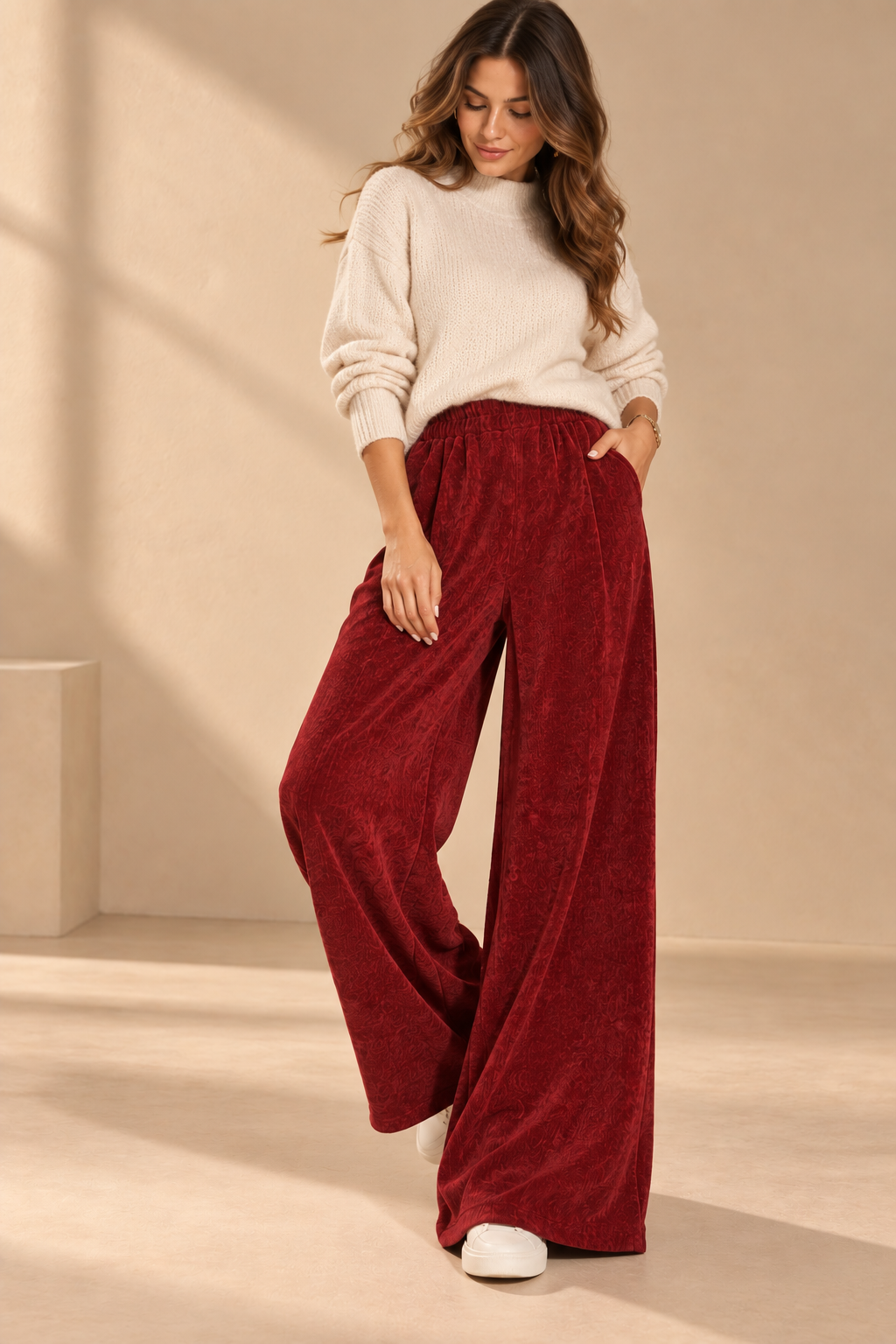 92814 İTALYAN YUMUŞAK DOKULU SALAŞ KADİFE PANTOLON BORDO