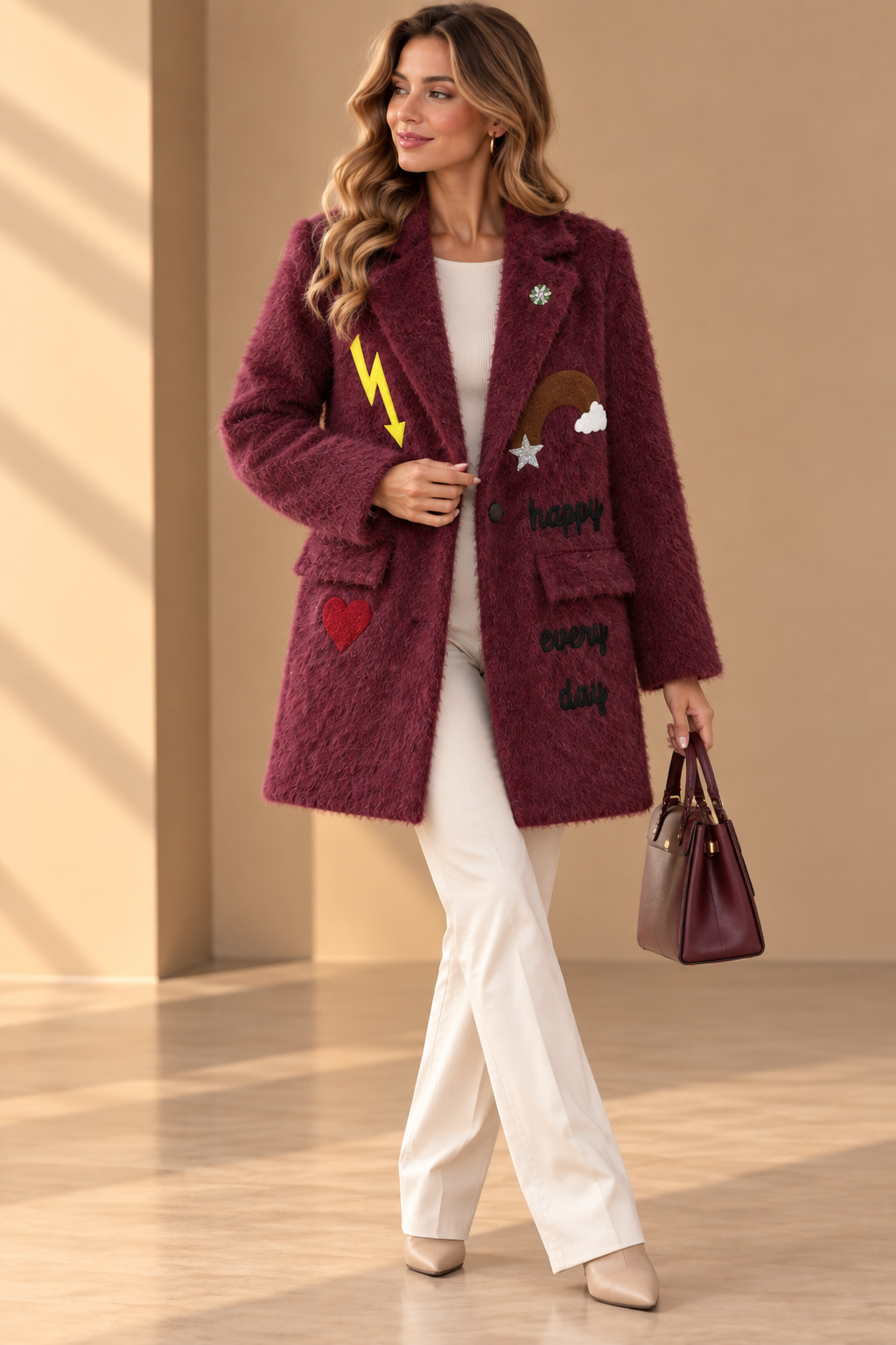 92180 İTALYAN DESENLİ KEÇE KABAN BORDO