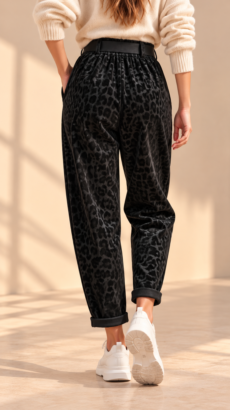 7738083 İTALYAN SUNİ DERİ LEOPAR DESEN PANTOLON SİYAH