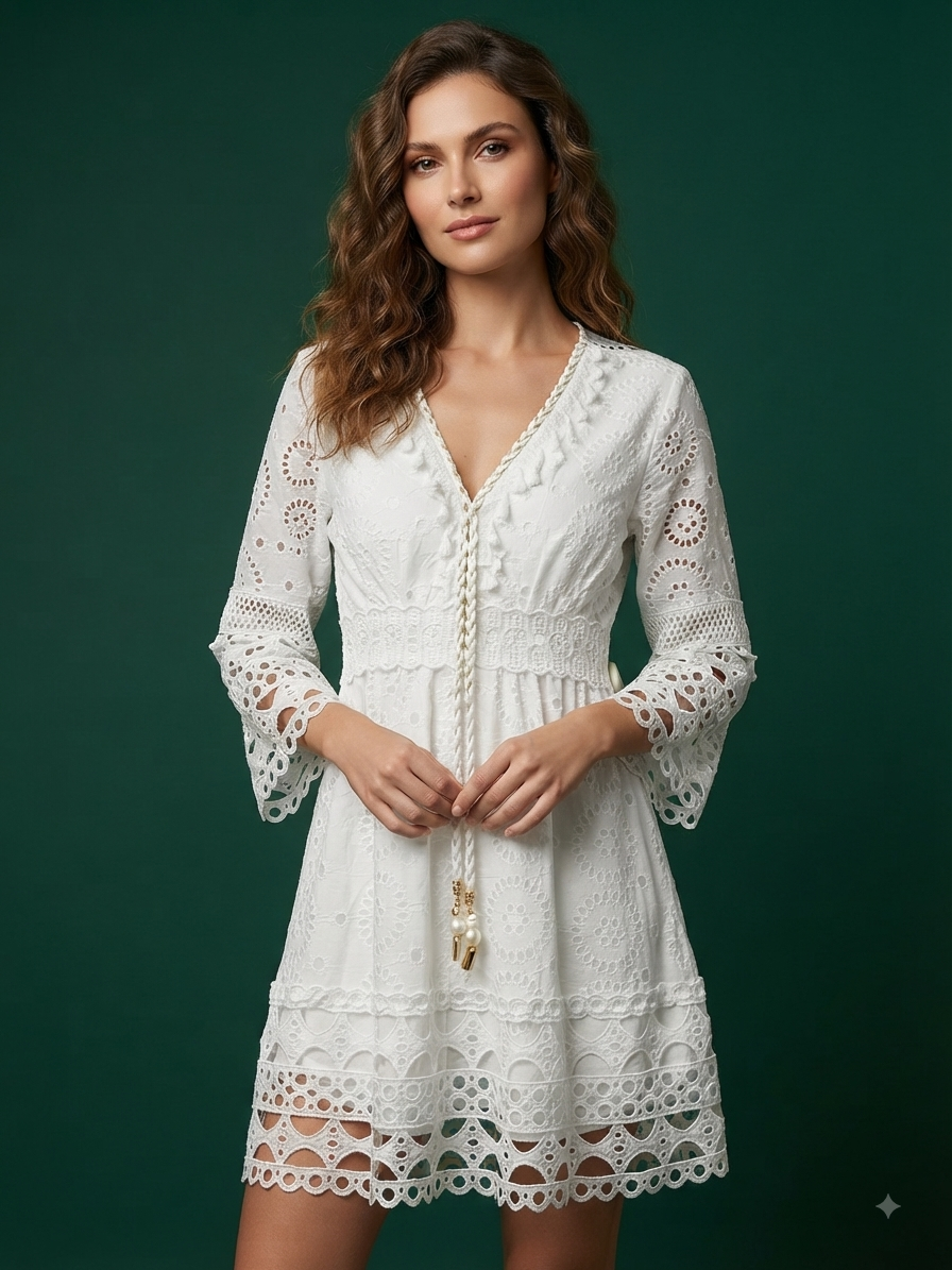 94085 BEYAZ FİSTOLU MİNİ ELBİSE