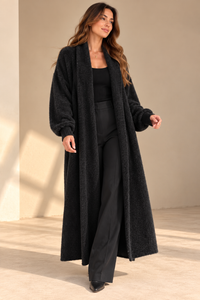 A92476 İTALYAN ANGORA DOKULU UZUN HIRKA SİYAH